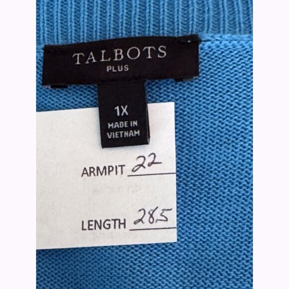 Talbots Women’s Plus 1X Turquoise Blue Cotton Rayon Cardigan Sweater Pockets - Picture 3 of 8